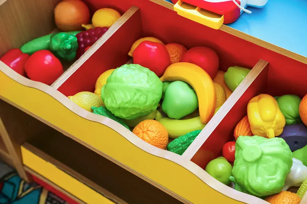 Toddler learning materials and toy vegetables